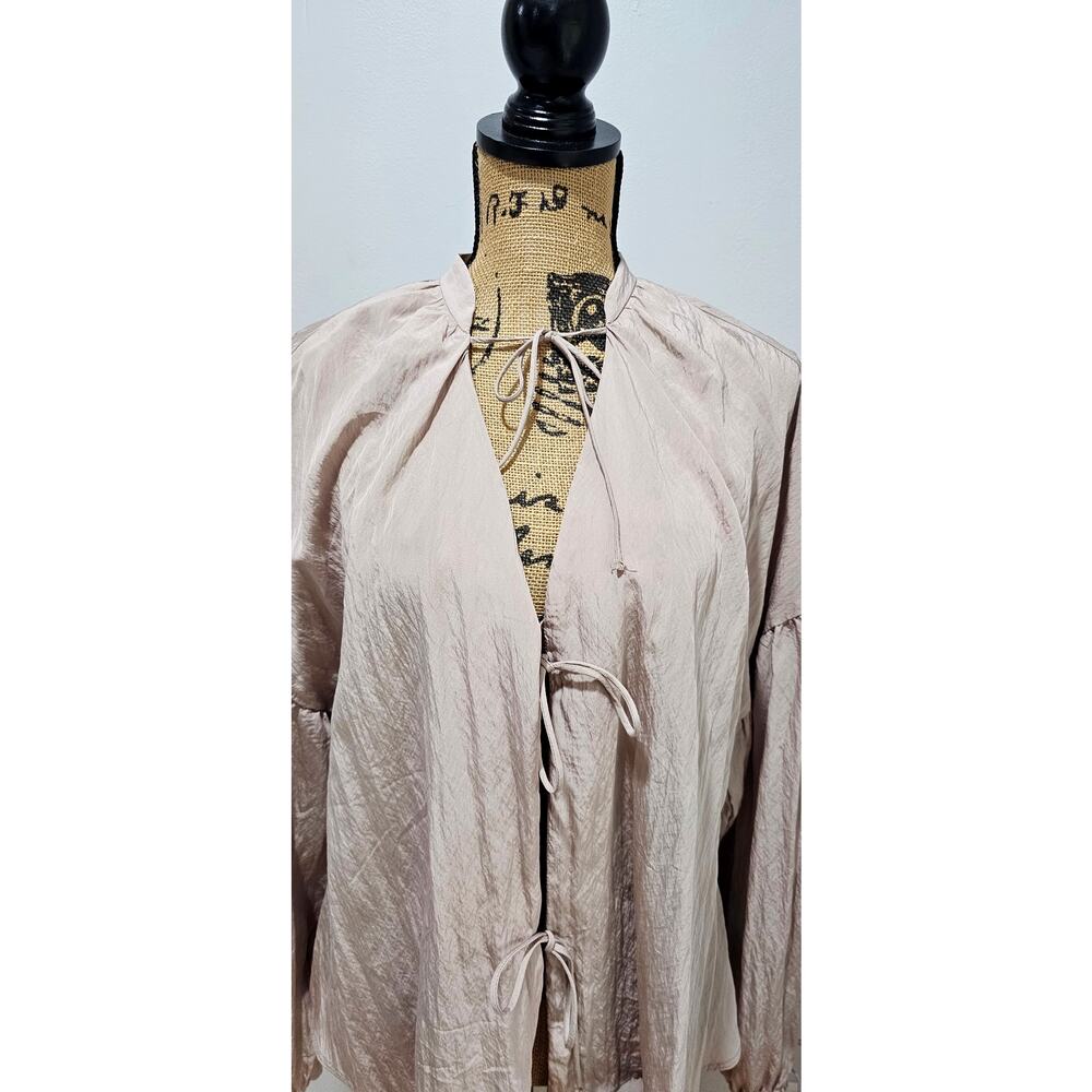 Topshop Blouse Cardigan Tie Front, Ruffle, Beige, New, Drop Sleeve , Sz 6, New - Picture 6 of 13